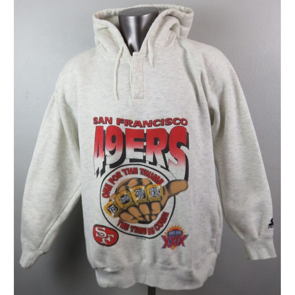 Starter San Francisco 49ers Hooded Sweatshirt Size XL Gray 1995 Super Bowl XXIX